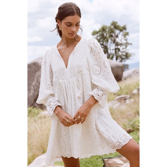 NWOT Spell & the Gypsy Collective White Dylan Smock Dress - Picture 5 of 17